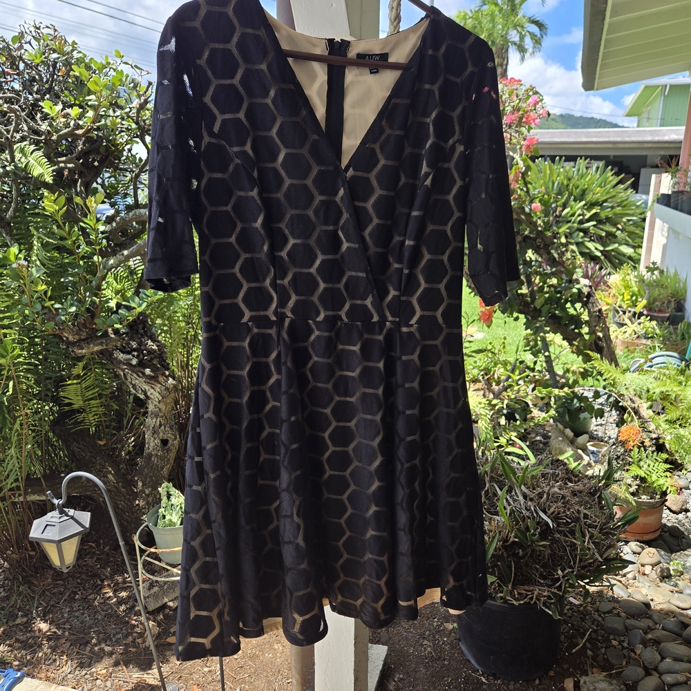 Black Hexagon Wrap Dress